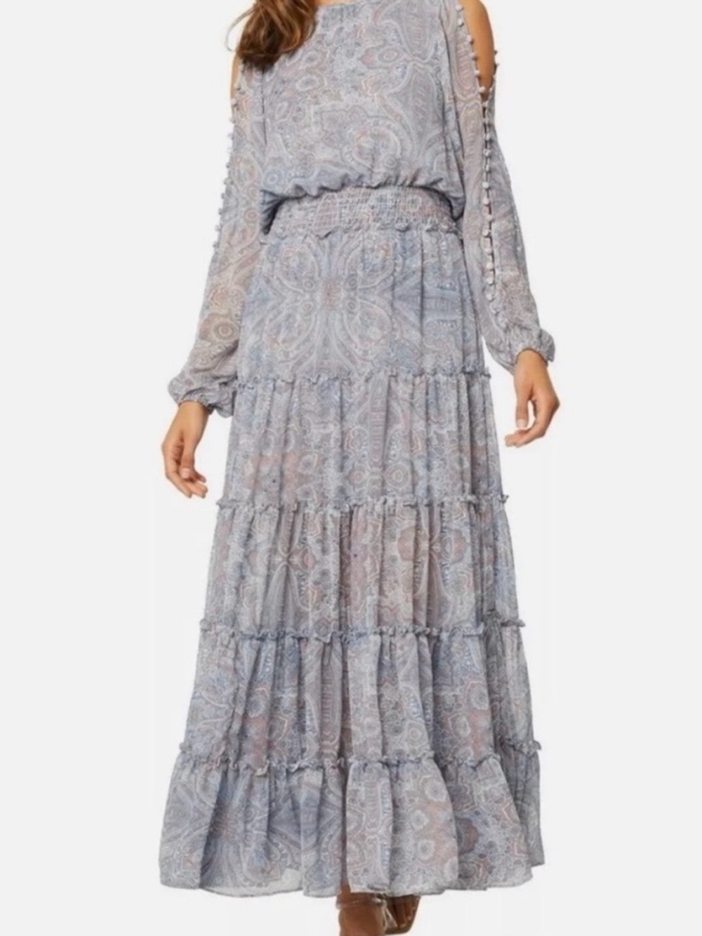 Misa Los Angeles Dusty Lavender Paisley Tiered Maxi Dress